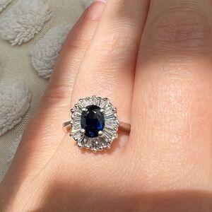 14k White Gold Ballerina Sapphire and Diamond ring size 6.5